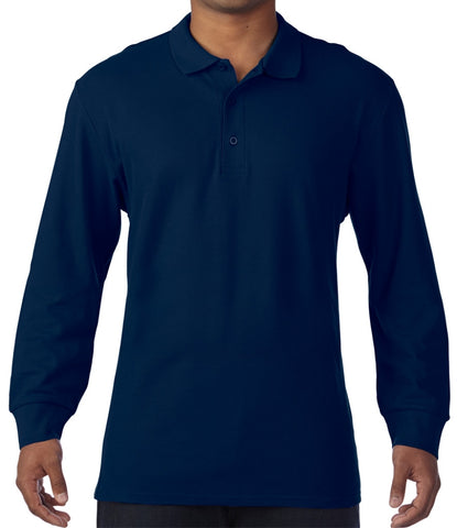 NAVY Long Sleeve Polo Shirt - Gildan Premium GD44 CLEARANCE