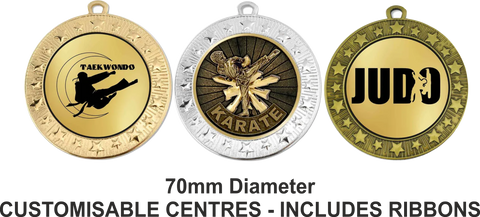 Customised Metallic Medals XLarge - NEW - includes Ribbon (70mm)
