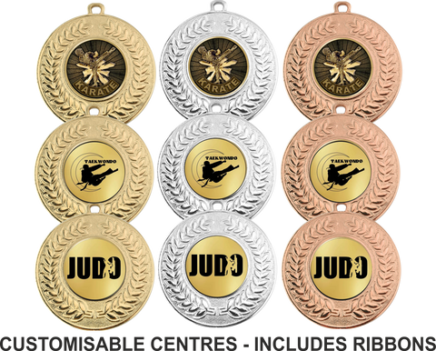 Customised Metallic Medals - NEW - includes Ribbon (50mm)