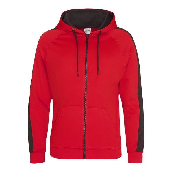 Sports Polyester Zip Up Hoodie RED/BLACK Medium